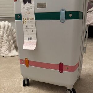 Jessica Simpson White and Green Spinner Luggage